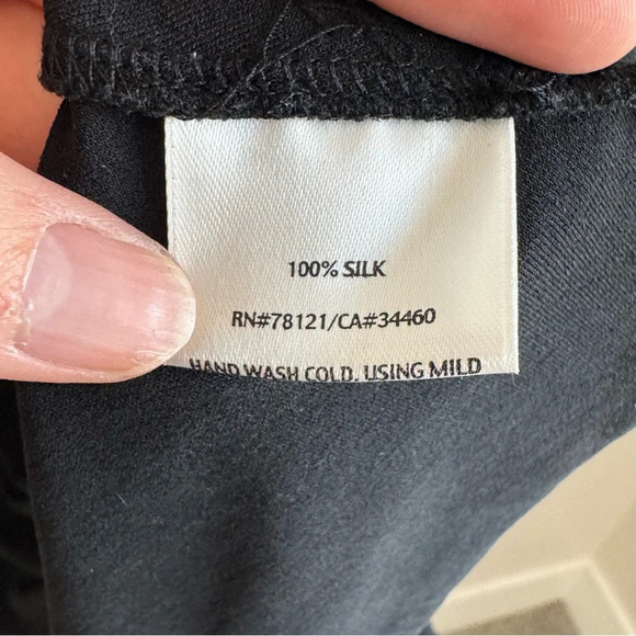 Eileen Fisher Womens Large 100% Silk Dress Surplice Midi Minimalist Modest Black - Picture 5 of 11